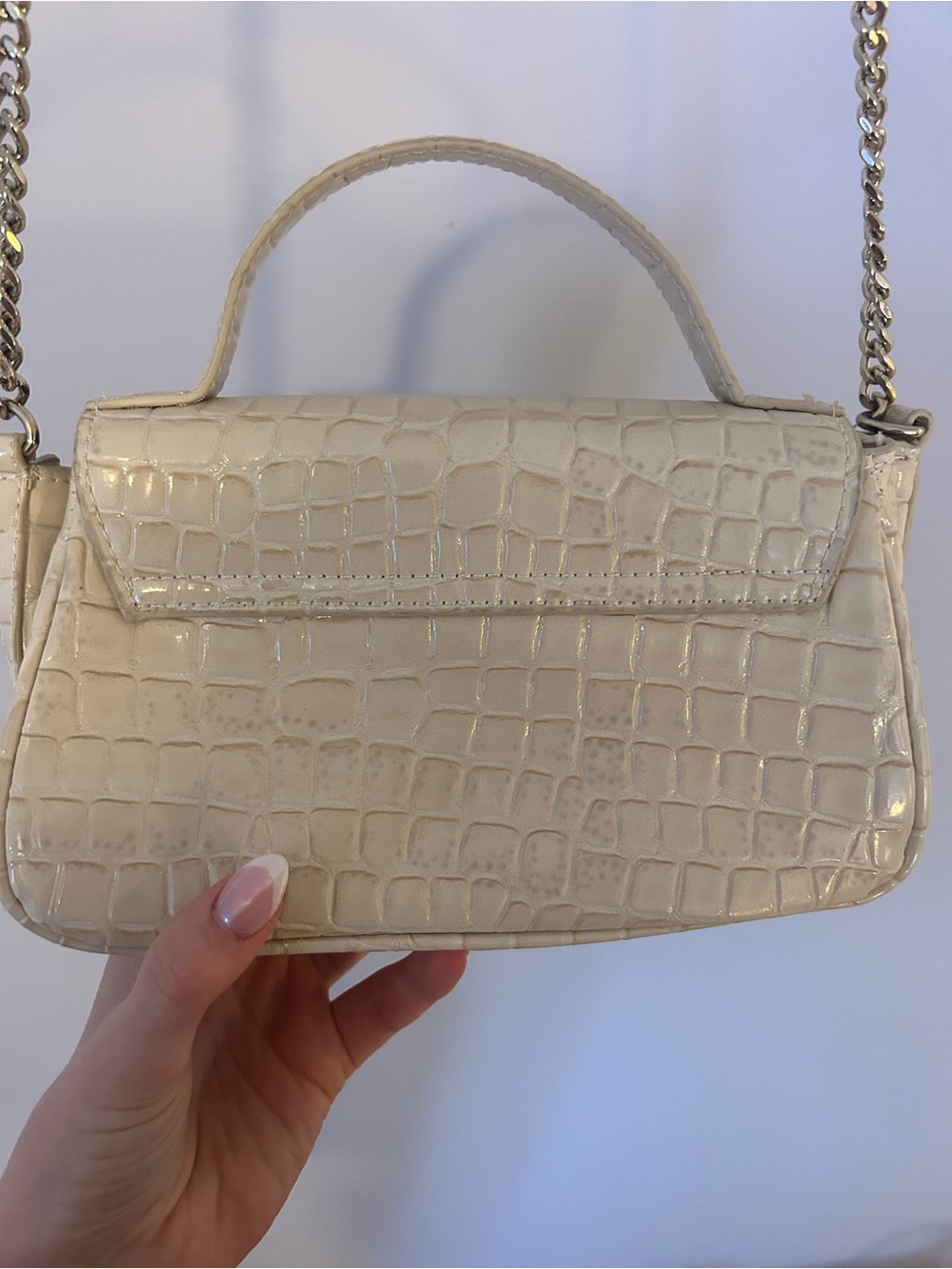 Zara Cream Croc-Embossed Crossbody Bag with Top Handle - Picture 3 of 4